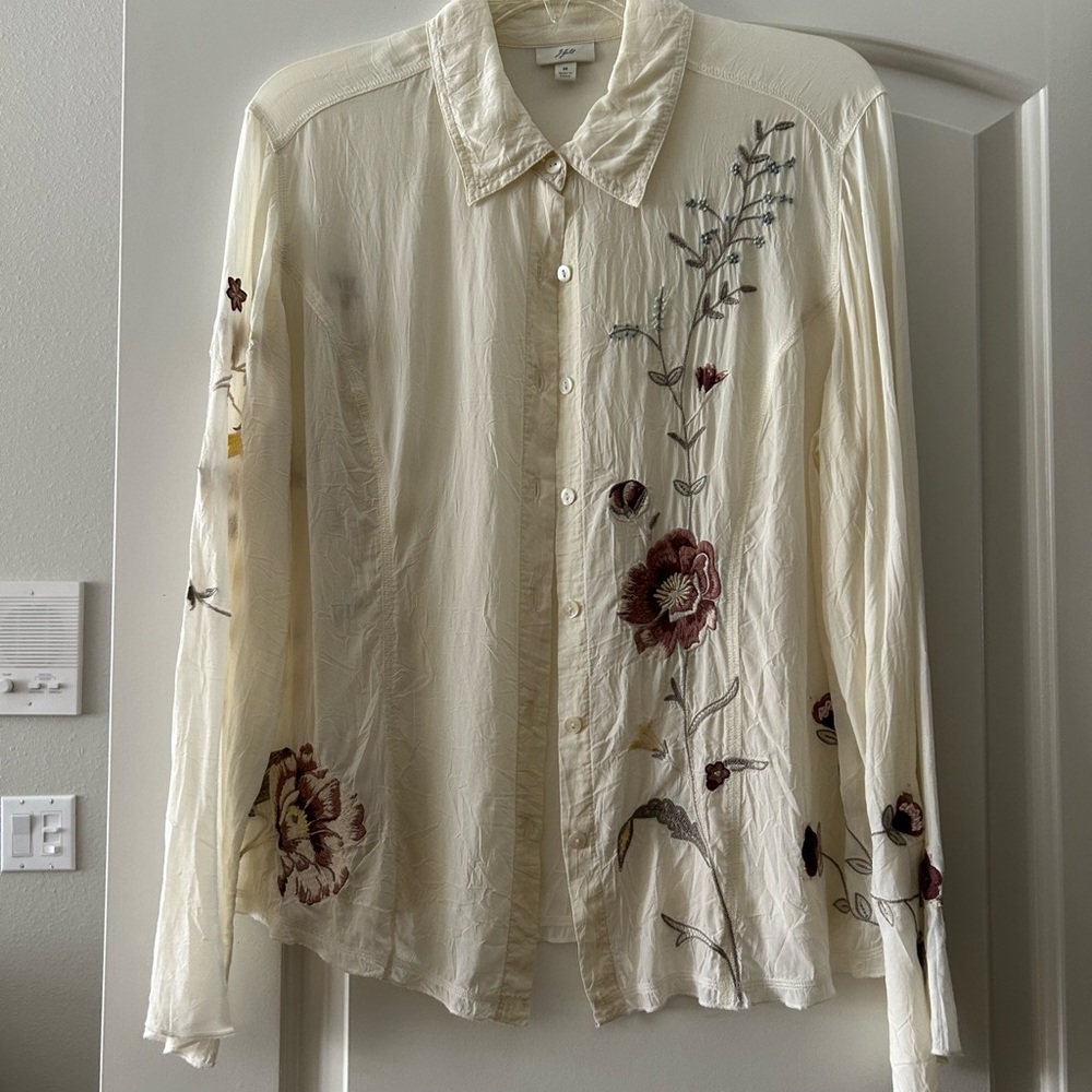 Boho Floral Embroidered Cream Blouse